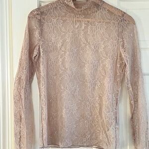 Sheer lace mock-neck blouse